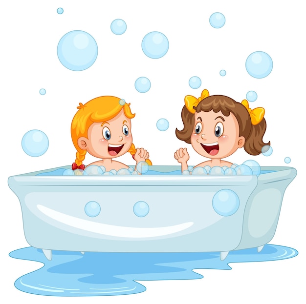 Free vector girls taking a bath on white background