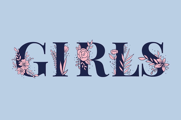 Vettore gratuito tipografia e lettere del carattere del fiore di vettore delle ragazze