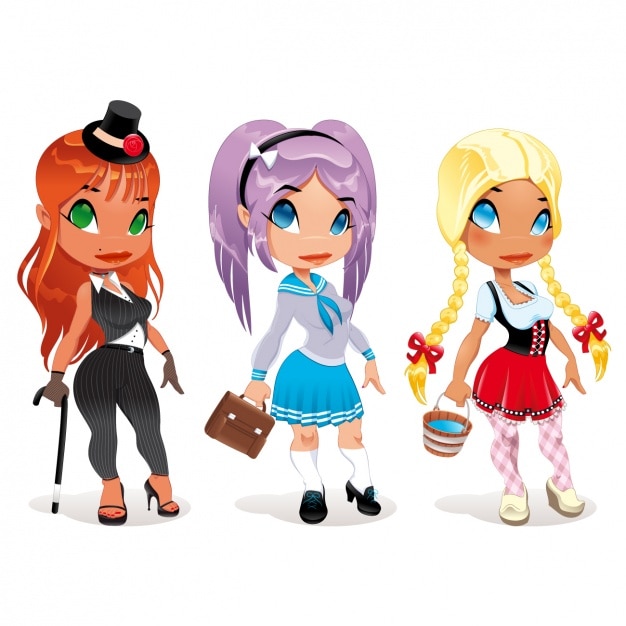 Free vector girls with costumes design