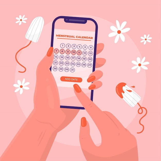 Calendario mestruale girly sul concetto di smartphone