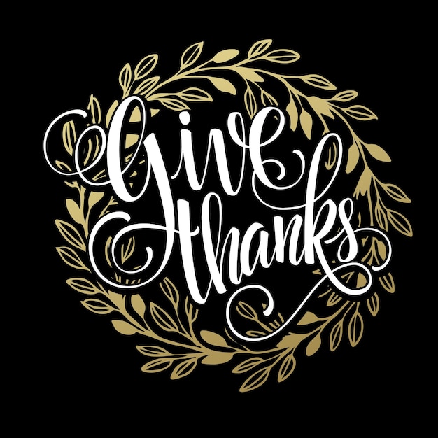Give thanks card with golden wreath