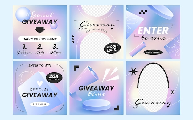 Free vector giveaway trendy posters or banners template social media story design set of puzzle gift post collec