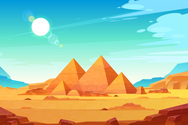 Giza plateau landscape with egyptian pharaohs pyramids complex illuminated 