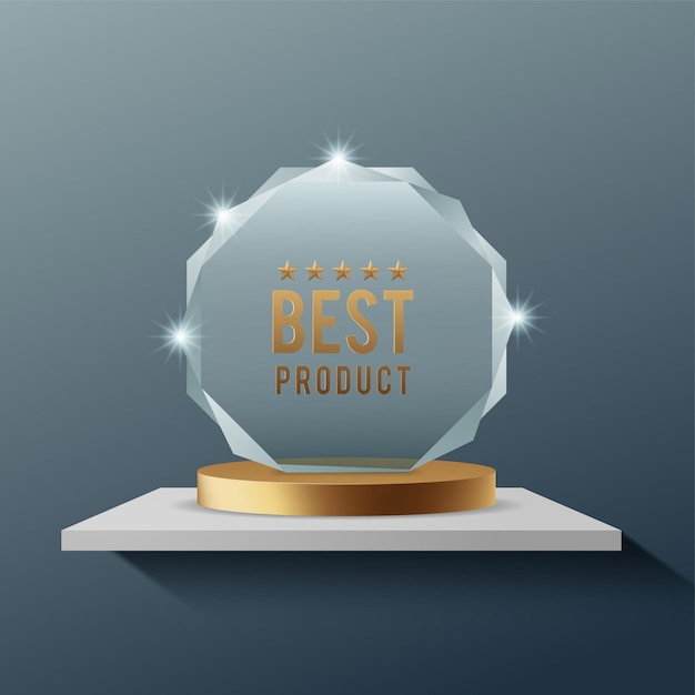 Free vector glass award trophy or winner prize realistic vector illustration