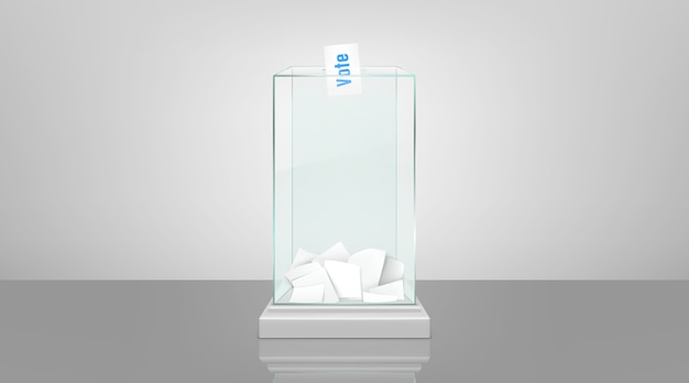Glass ballot box with papers realistic vector