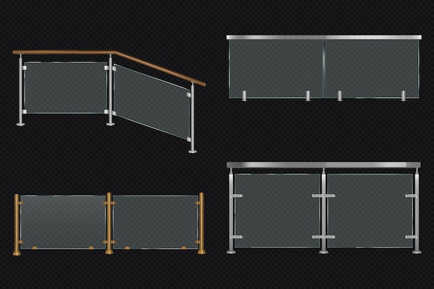 Illustration vectorielle d'une balustrade en verre avec rampe en fer Illustration vectorielle d'une balustrade en verre avec rampe en fer
