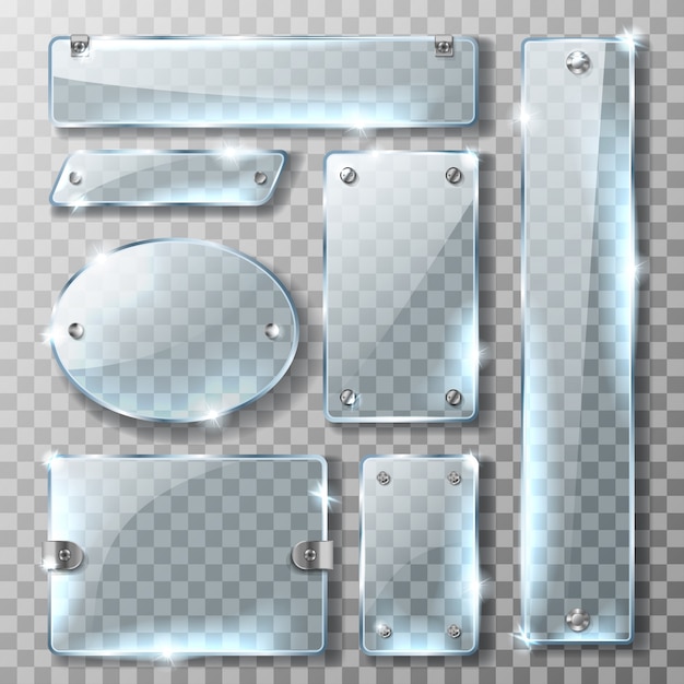 Free vector glass banner with metal mount and bolts