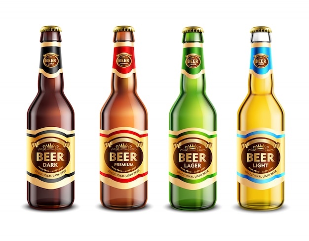 Free vector glass beer bottles realistic set