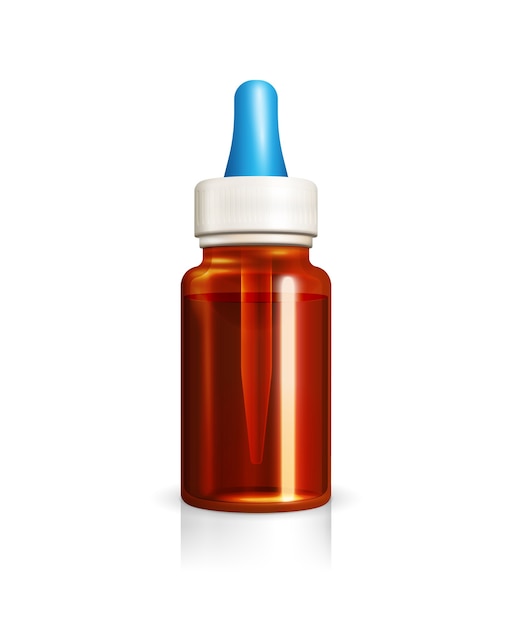 Стеклянная бутылка с капельницей. Наркотики или нафазолин, глазные или ушные капли. Векторная иллюстрация