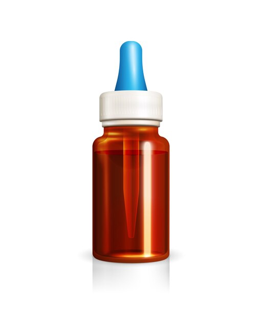 Glass bottle with medicine dropper. Drug or Naphazoline, eyedrops or eardrops. Vector illustration