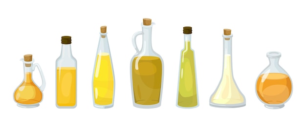 さまざまな種類のオイルのガラス瓶