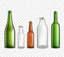 Free vector glass bottles realistic 3d set