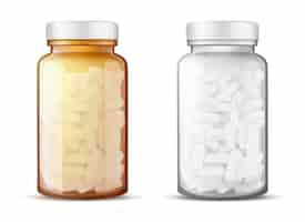 Free vector glass bottles with pills realistic