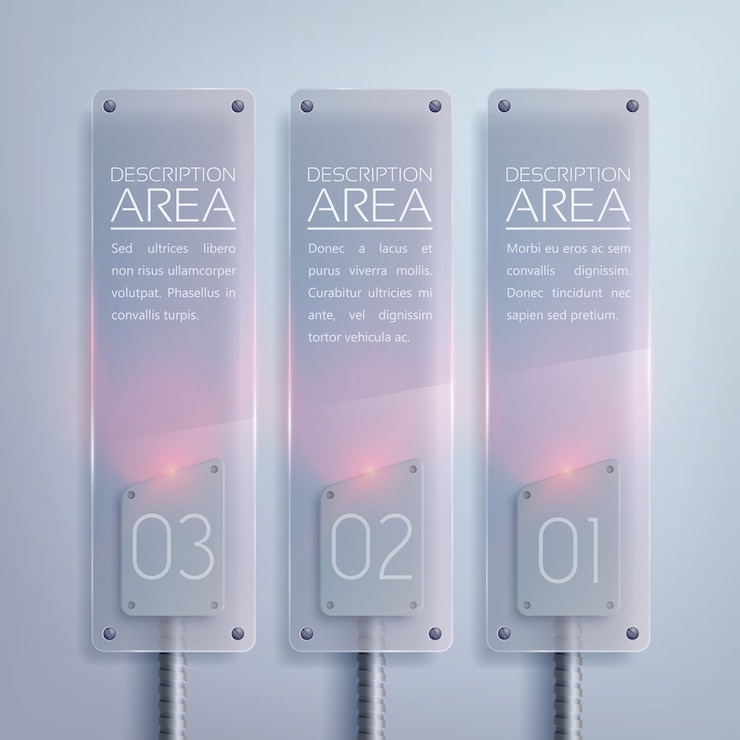 Free Vector glass business vertical infographic with electric backlight text and three options