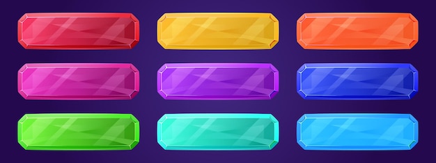 Glass color rectangular buttons for game