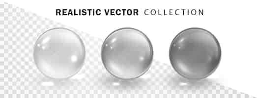 Free vector glass colored spheres set isolated on white background realistic glossy 3d glass balls collection vector illustration