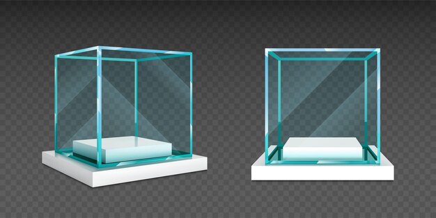 Free Vector Realistic Illustration Of Museum Exhibit Empty Glass Showcase Illuminated By Spotlights
