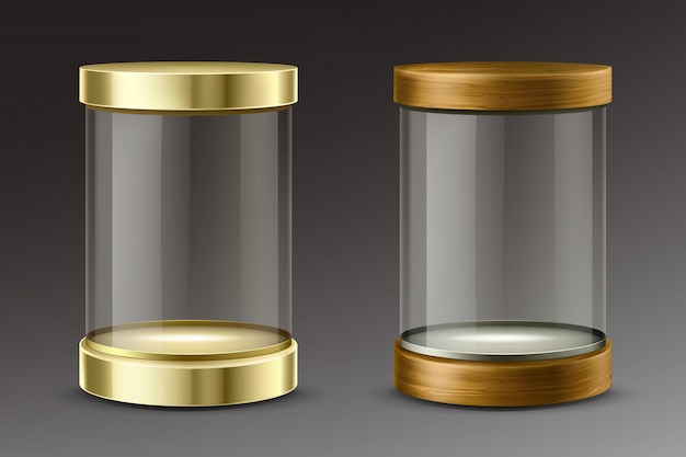 Glass cylinder capsules with golden and wooden caps