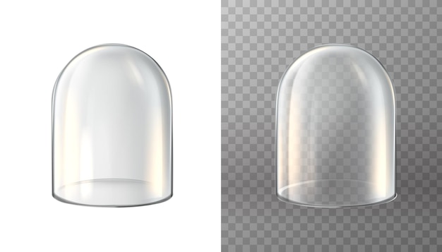 Vettore gratuito icona vettoriale realistica con cupola in vetro copertura protettiva trasparente globo di neve o vetreria da cucina