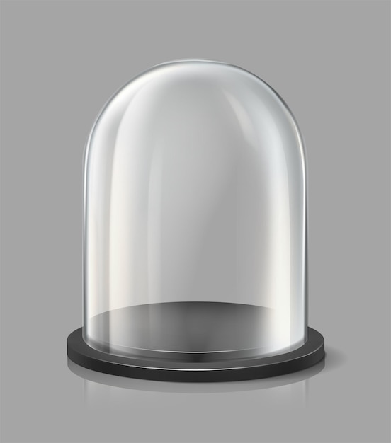 Vettore gratuito cupola di vetro sull'icona vettoriale realistica del vassoio copertura protettiva trasparente souveni globo di neve