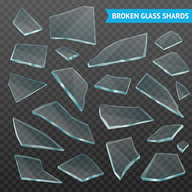 Free vector glass fragments realistic dark transparent set