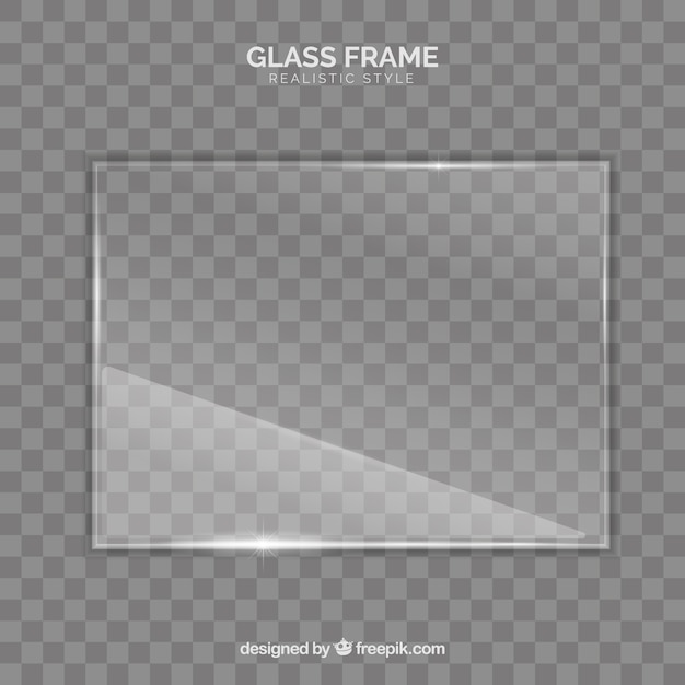 A sheet of colorless glass on a transparent background with white plastic  edging, realistic glass pane layout, realistic transparent glass windows in  a rectangular frame. Vector illustration. Stock Vector