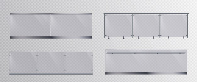 透明な背景に設定されたガラスの手すり