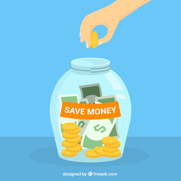 Free vector glass jar background with money