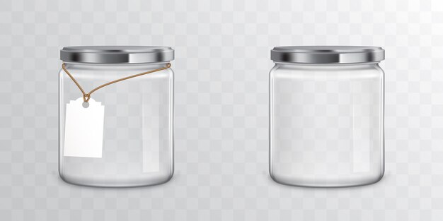 Glass jars with metal libs and tag