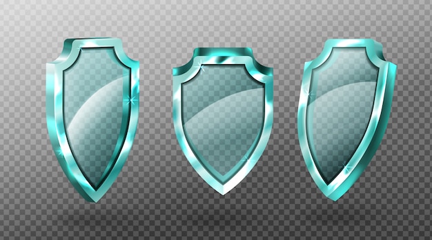 Бесплатное векторное изображение Стеклянные щиты устанавливают пустые синие акриловые панели экрана