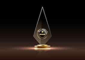 Free vector glass shining golden trophy winner isolated on black vector illustration