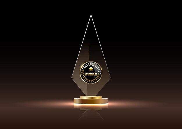 Glass shining golden trophy winner Isolated on black Vector illustration