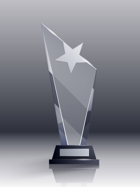 Glass trophy realistic concept with champion and leadership symbols