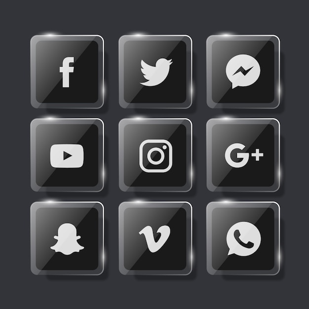 Free vector glassy black social media icons