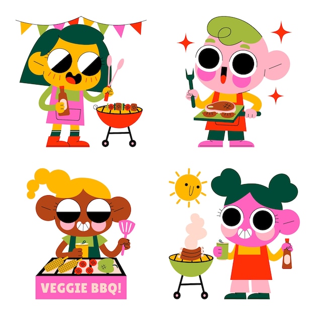 Free vector glazed bbq stickers collection