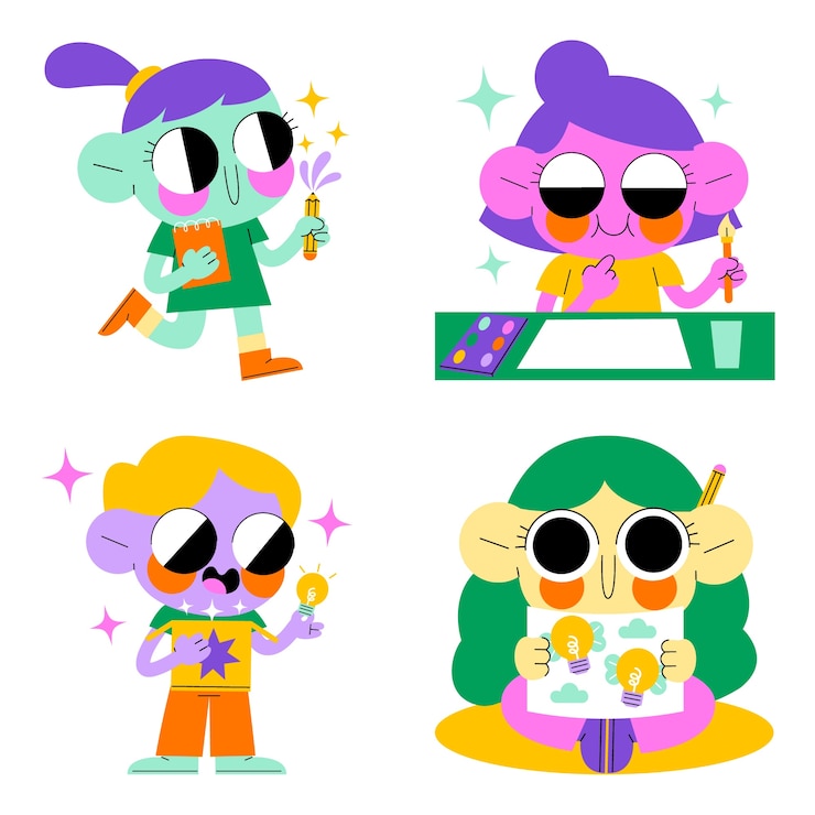 무료 Vector 글레이즈 된 창의성 스티커 컬렉션