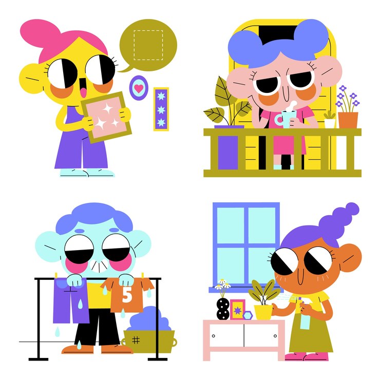 무료 Vector 글레이즈 된 가정 스티커 컬렉션.