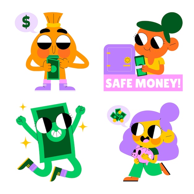 Free Vector glazed money stickers collection