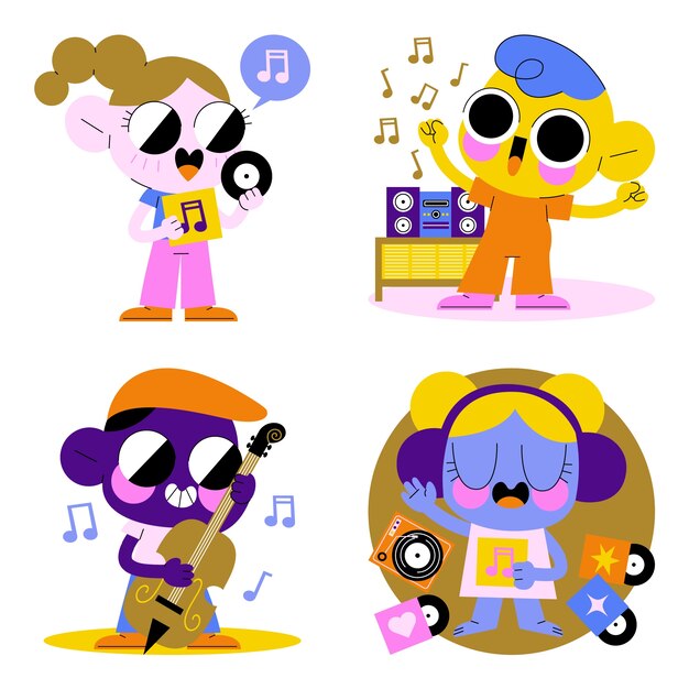 Free vector glazed music stickers collection