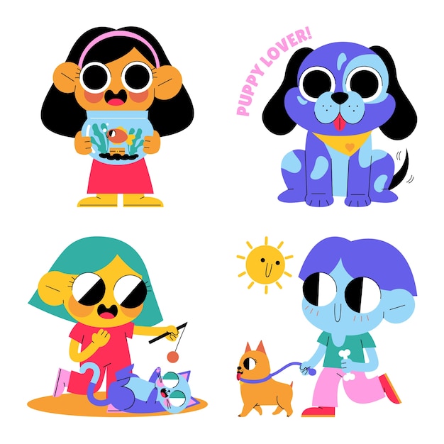 Free vector glazed pets stickers collection