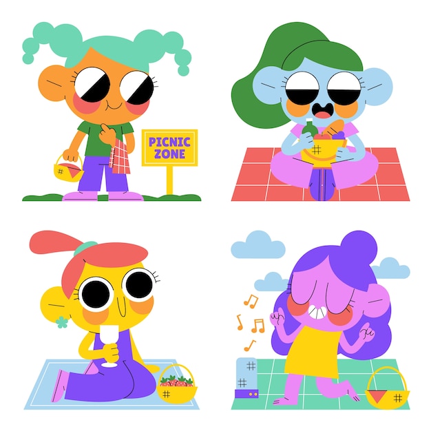 Free Vector glazed picnic stickers collection