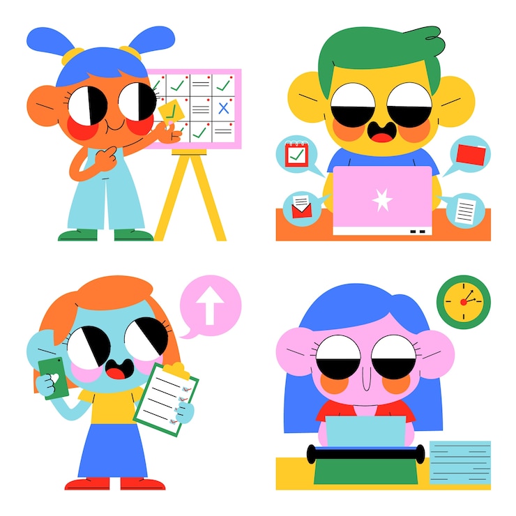 무료 Vector 글레이즈 된 생산성 스티커 컬렉션