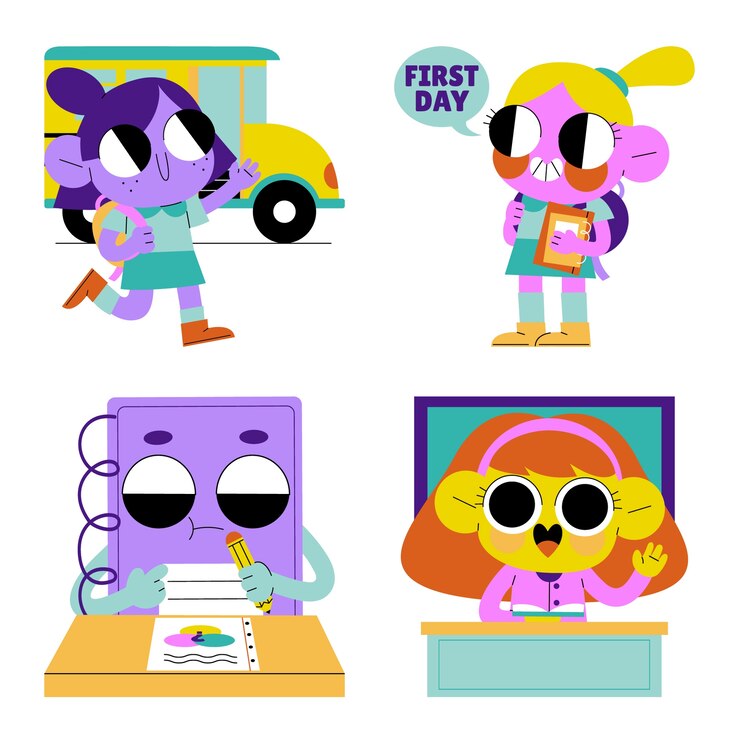 무료 Vector 글레이즈 된 학교 스티커 컬렉션