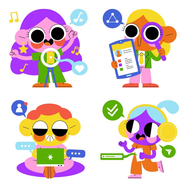 무료 Vector 글레이즈 된 소셜 미디어 스티커 컬렉션