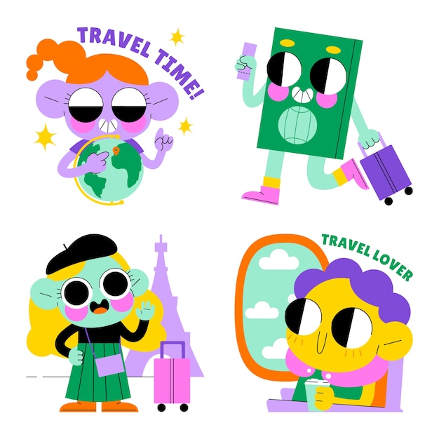 Free vector glazed travel stickers collection