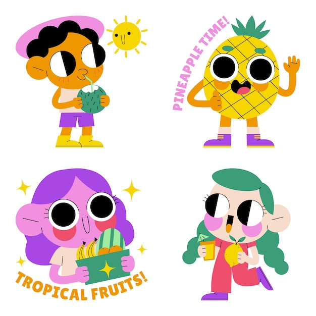 Glazed tropical fruits stickers collection