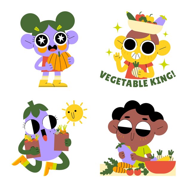 Free Vector glazed vegetables stickers collection
