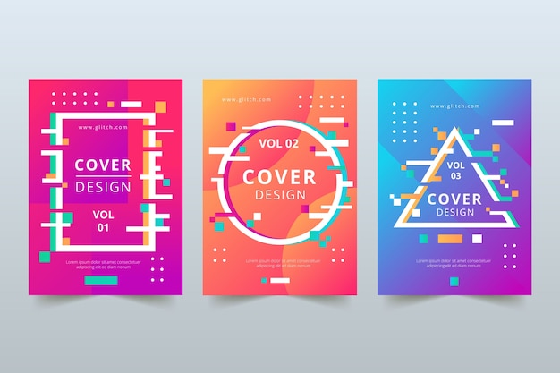 Free vector glitch cover collection graphic design