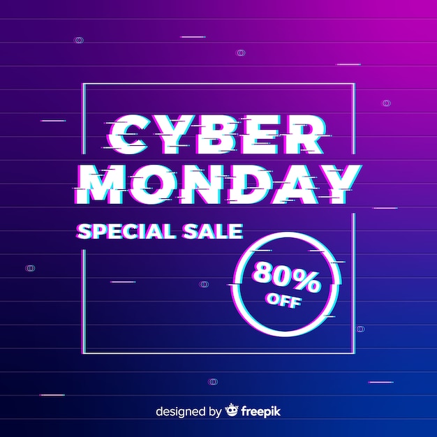 Free vector glitch cyber monday background with gradient