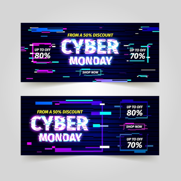 Glitch cyber monday banners collection